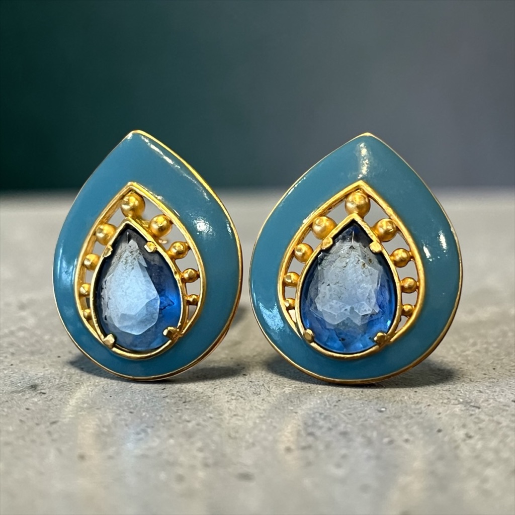 Yves Saint Laurent Blue Enamel Teardrop Earrings With Gold Accents 999$
